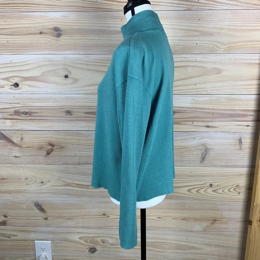 t.la Mock Neck Top Womens L‎ Teal Waffle Knit Long Sleeve Anthropologie Shirt